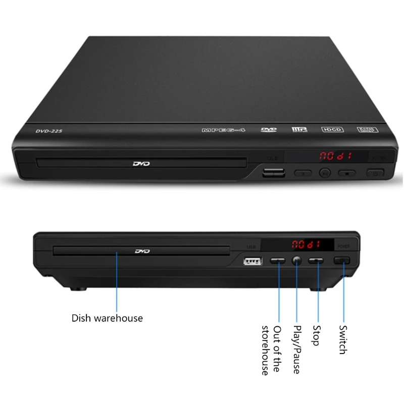 1080P Desktop DVD Media Player for TV Region AV Output USB Disc Players 2200W