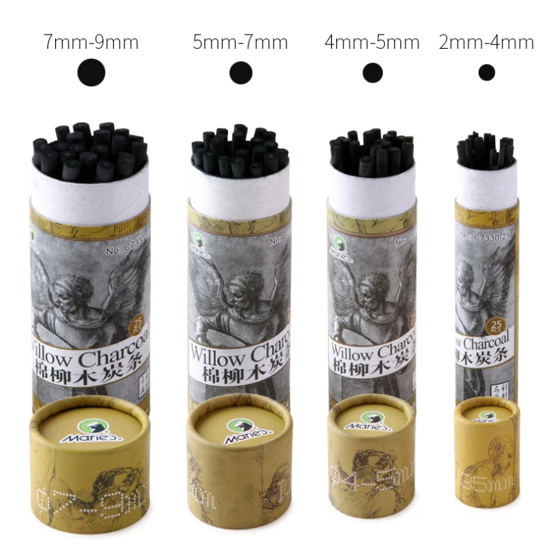 25pcs Sketch Charcoal Stick Set 2-9 MM Thick Pencil Student Outdoor Pen Professional Art Supplies