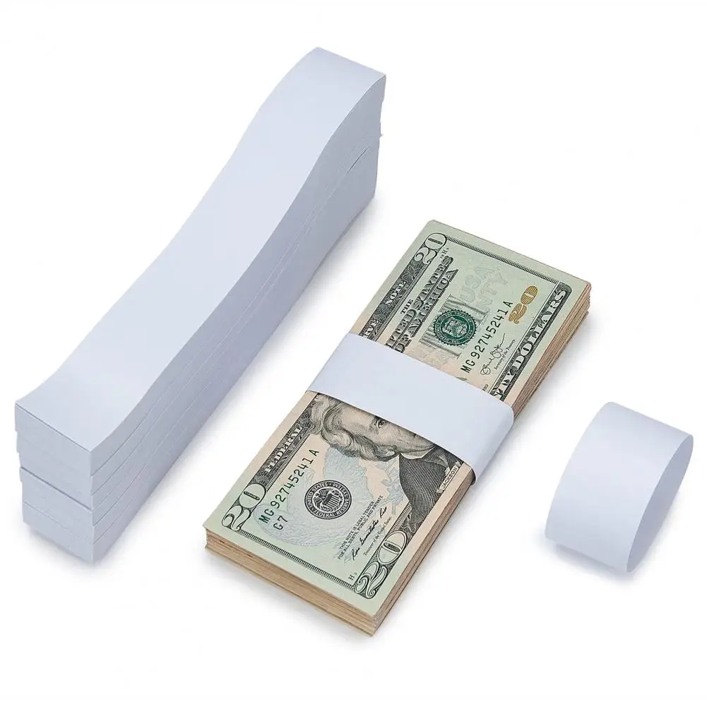 

300Pcs Money Bands Bundles Self Sealing Professional Durable White Blank Paper Cash Straps Wrappers Supermarket Accountant Bank