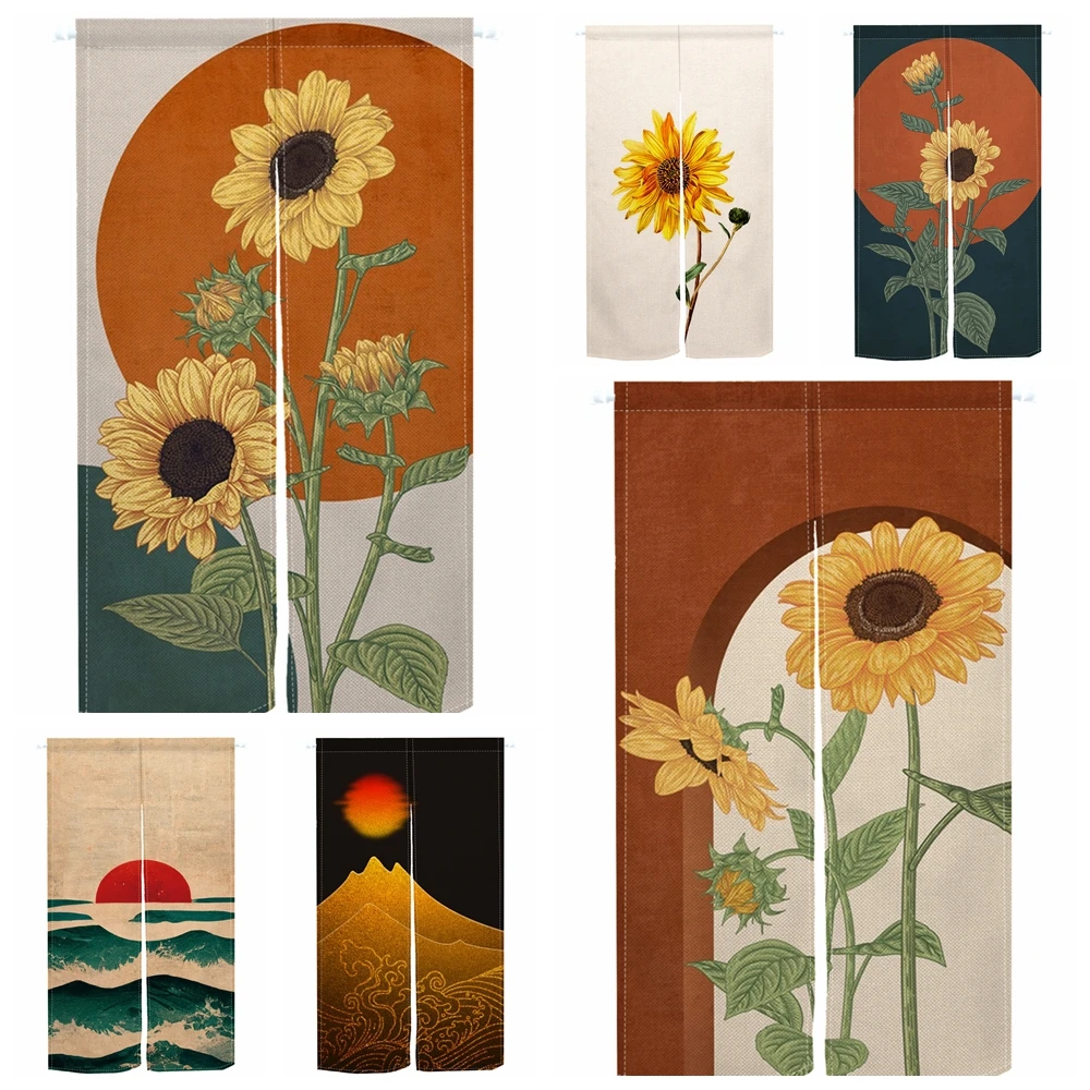 

Japanese Sunflower Flower Door Curtain Bedroom Kitchen Partition Curtain Half Panel Curtain Home Decoration Blackout Curtain