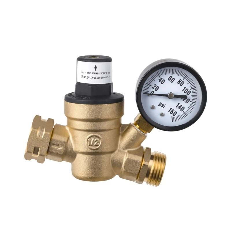 

Water Pressure Regulator With Gauge Handle Adjustable For , Travel Trailer