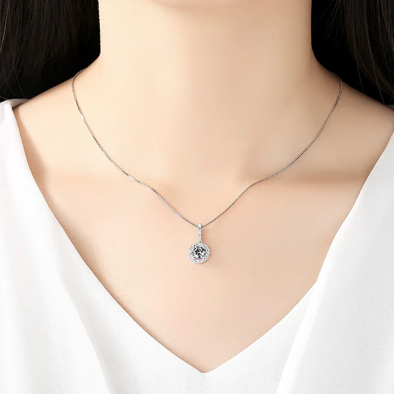 

Silver Sterling S925 Necklace Diamond 1 Carat Pendant for Women Wedding White Gemstone Diamond Necklaces Pendants Females Party