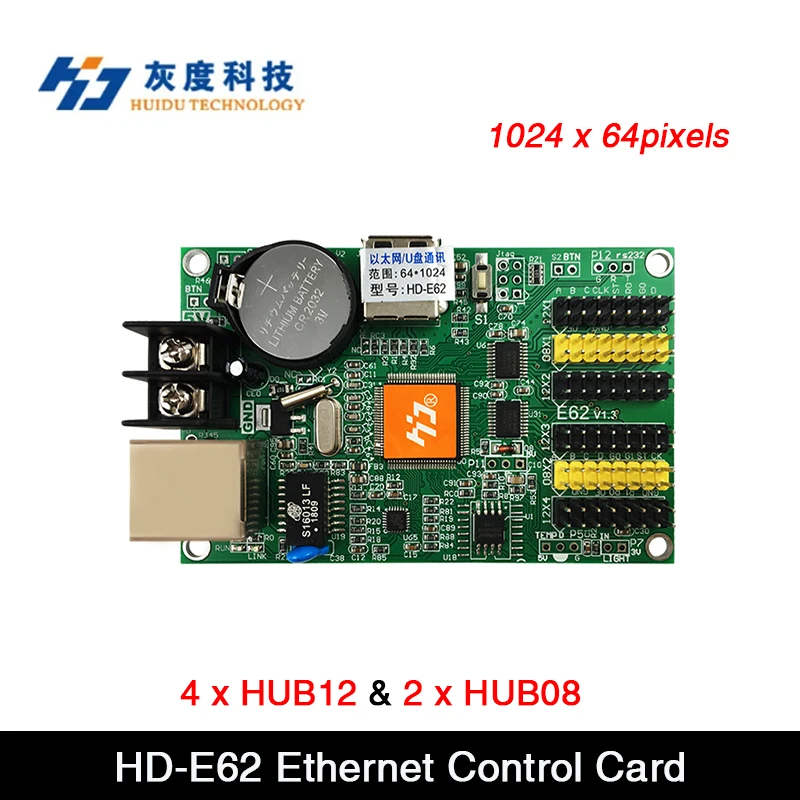 

Huidu HD-E62 Single-dual Color Network Port Controller Card Support U-disk, 1024 x 64pixels , 4 x HUB12 , 2 x HUB08 interface