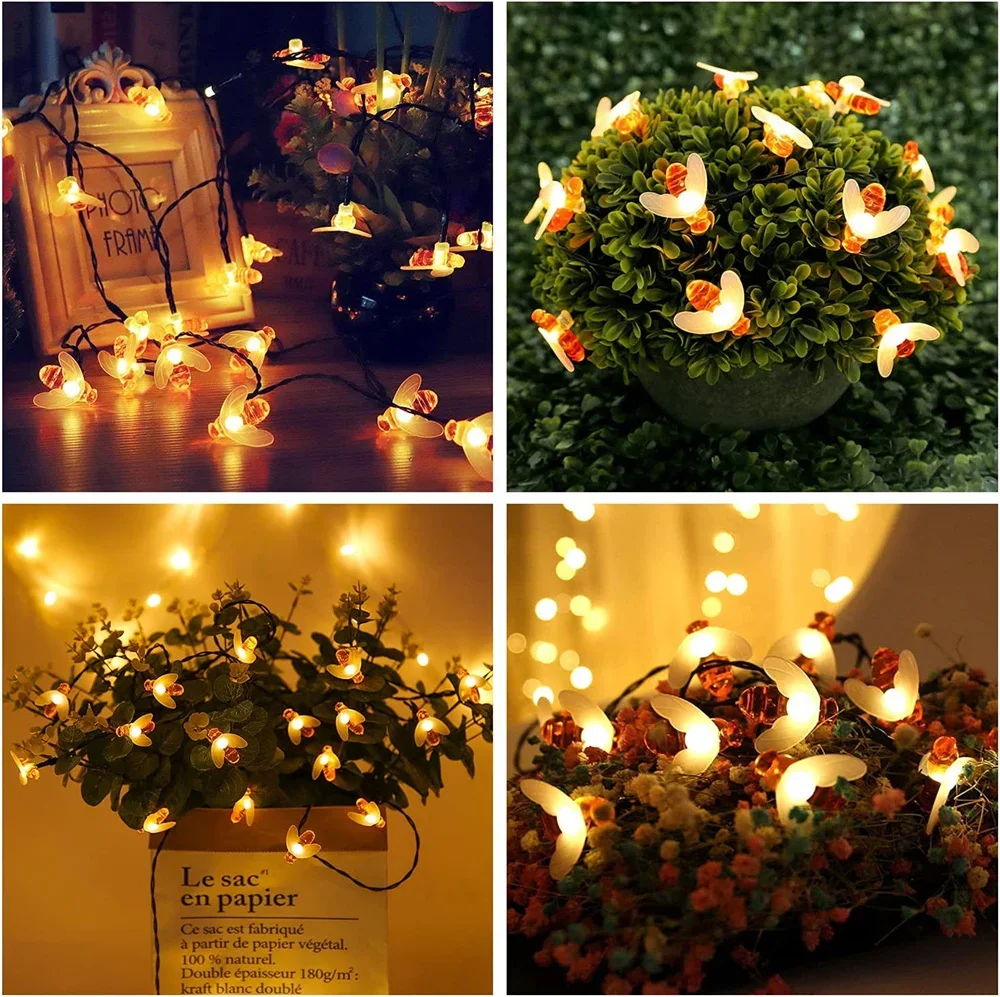 Solar Light 100LED Bee String Lamp Outdoor Fairy Tree Christmas Garland 8 Modes Waterproof Patio Garden Party Decor