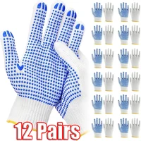 12 Pairs Work Gloves with Anti Slip Grip PVC Dots Safety Cotton Protection for Painter Mechanic Industrial Construction 1