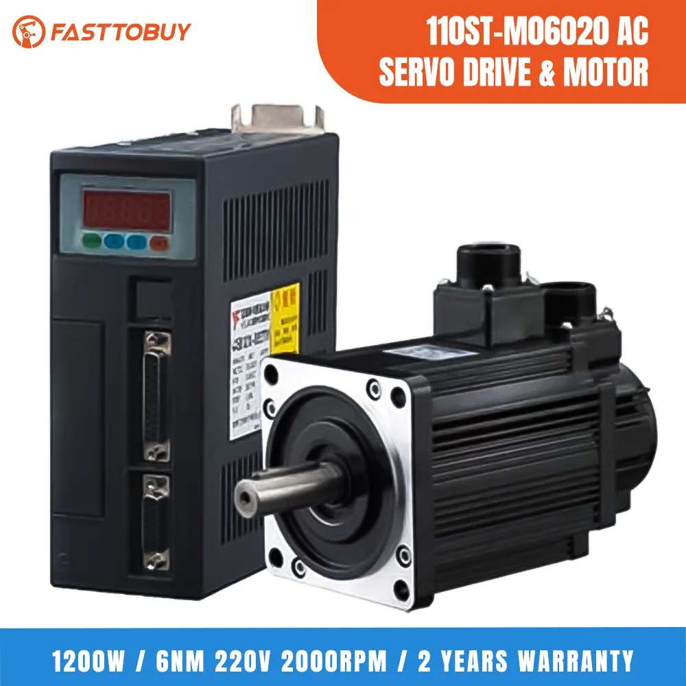 

Original 110ST-M06020 AC Servo Motor Driver Kit of 110 mm 1.2KW 6Nm 220V 2000rpm for Wide Application with 2 years Warranty