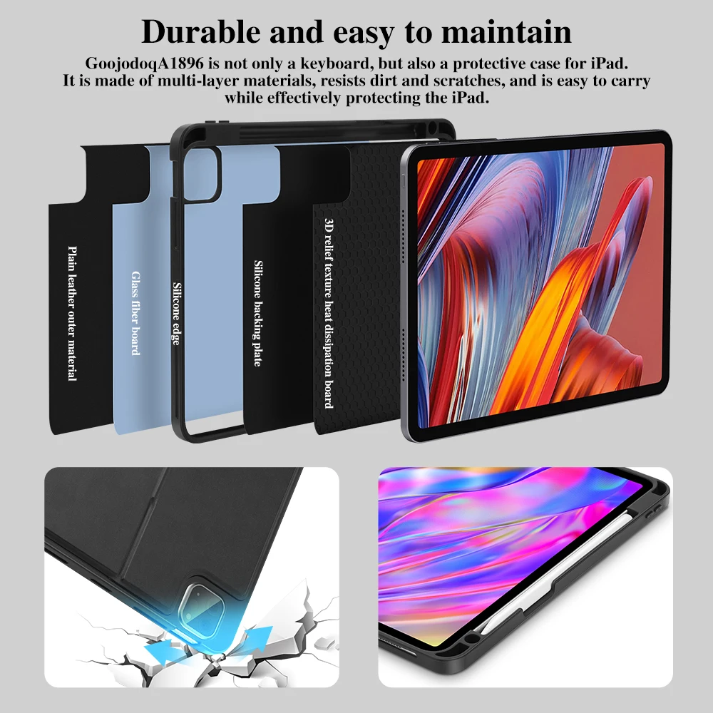 ipad air 5, 4, 9ª geração, magnético, destacável, rgb