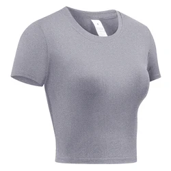 Women's Athletic Short Sleeve Compression Shirt - Quick Dry Stretchy Yoga & Workout Top - XXL (Gray Crop Tshirt)