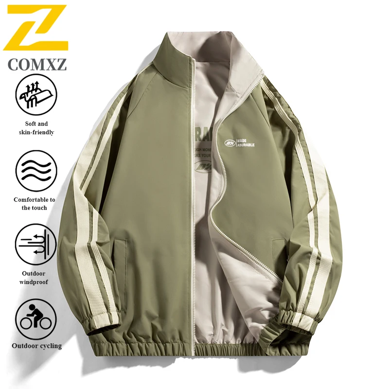 EiAO Jacket Striped Reversible  Men Women Stand Collar Casual Coat Waterproof Windproof Outdoor Print for Hiking Camping Fishing