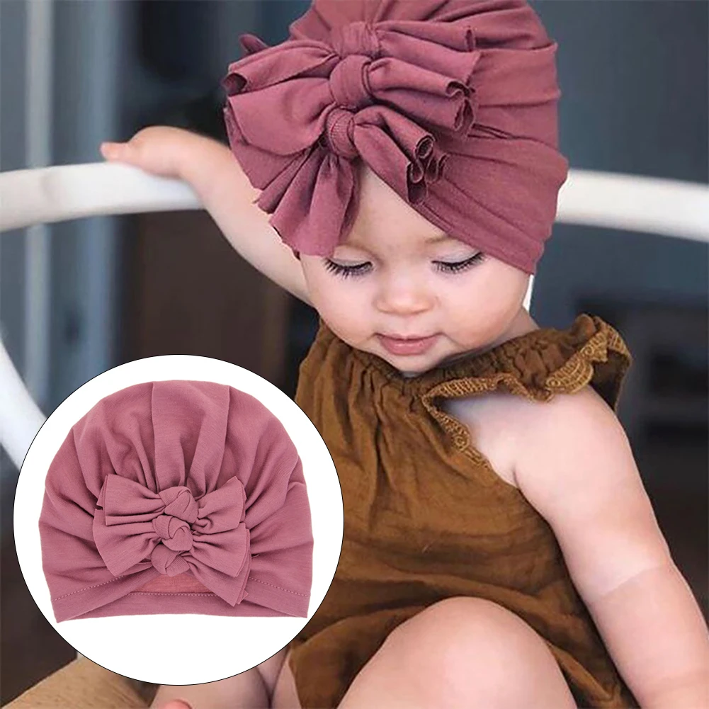 Infant Baby Girls Bow Hat With Solid Color, High Elasticity Casual