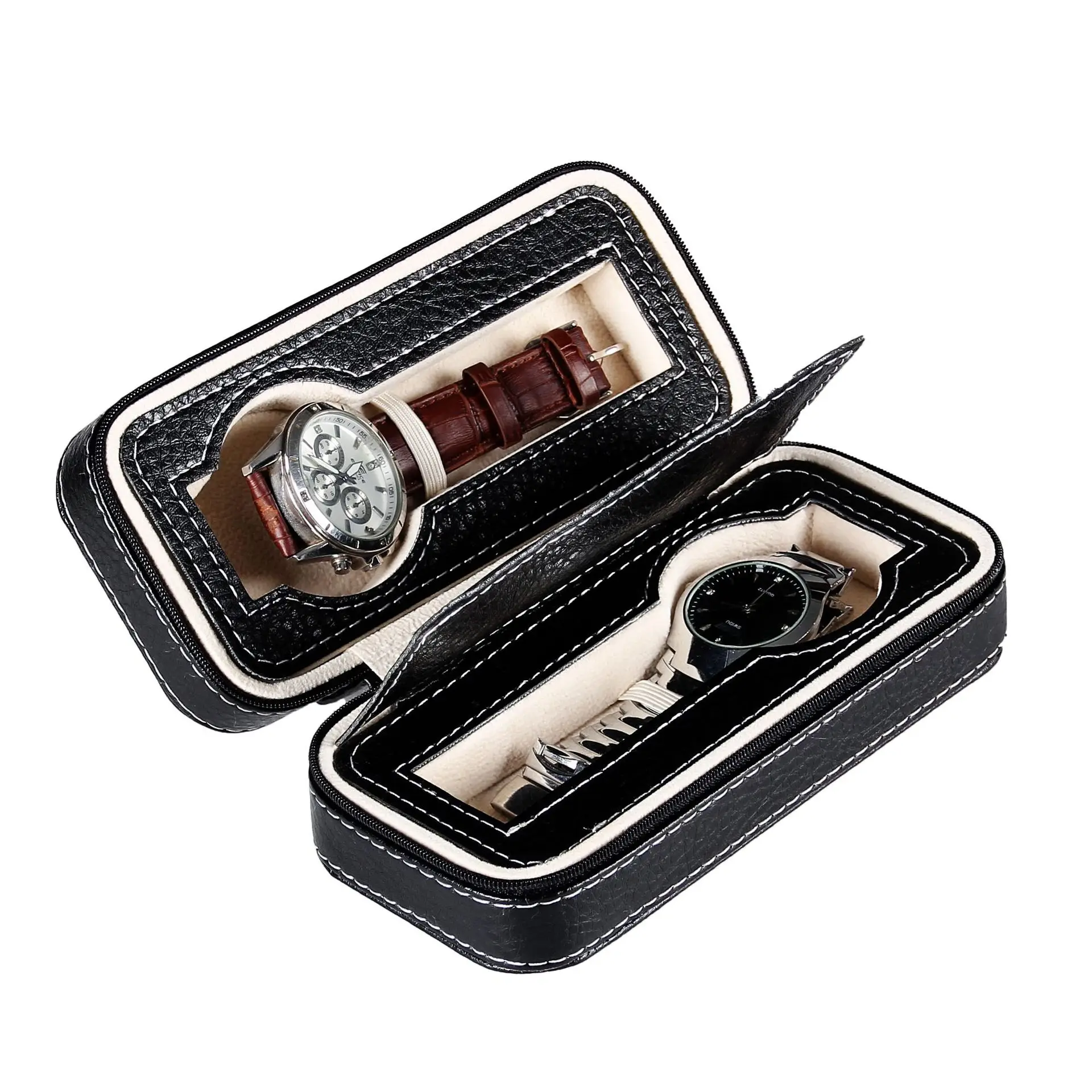 Travel Watch Organizer | Portable Leather Watch Case with Zipper Closure, Lightweight 2... - SKU PLWC1730 - UGI Packaging