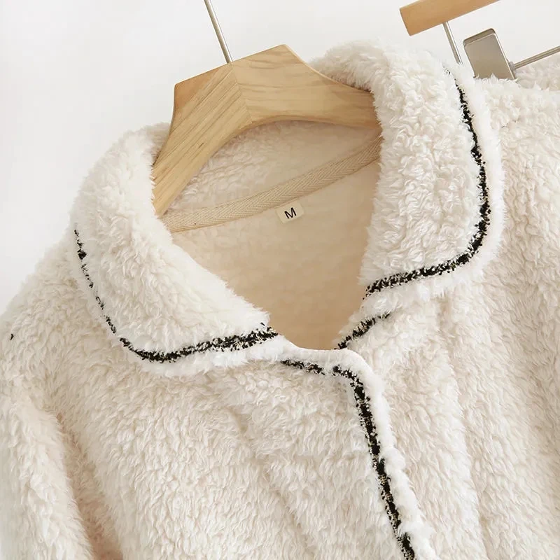 Autumn Winter Warm Flannel Pajamas Set Women Pyjamas Sets Thick Coral Velvet Long Sleeve Soft Home Wear Clothes for Women