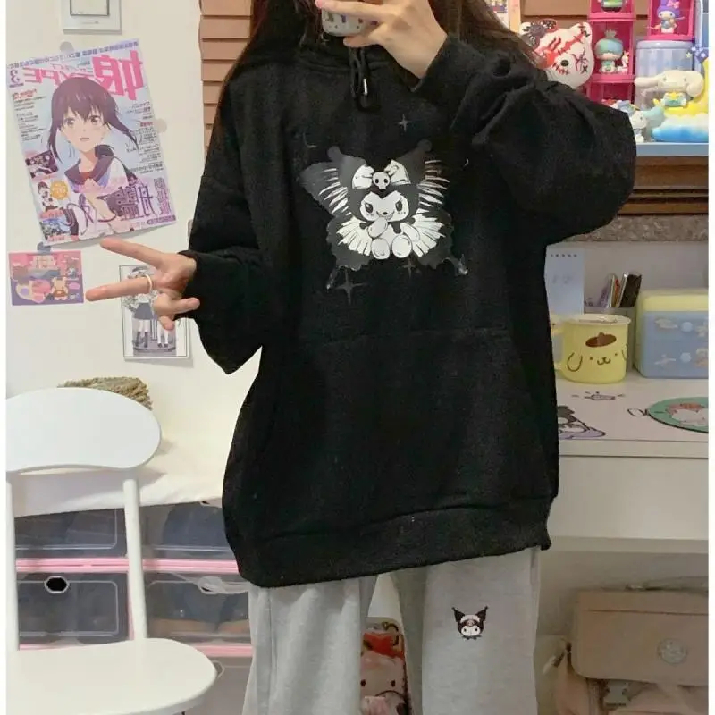 

Hello Kitty Kawaii Anime Kuromi Sanrio Thick Hooded Hoodie Cute Cartoon Girly Heart Jacket Top Sweet Trousers Clothes Gift Girls