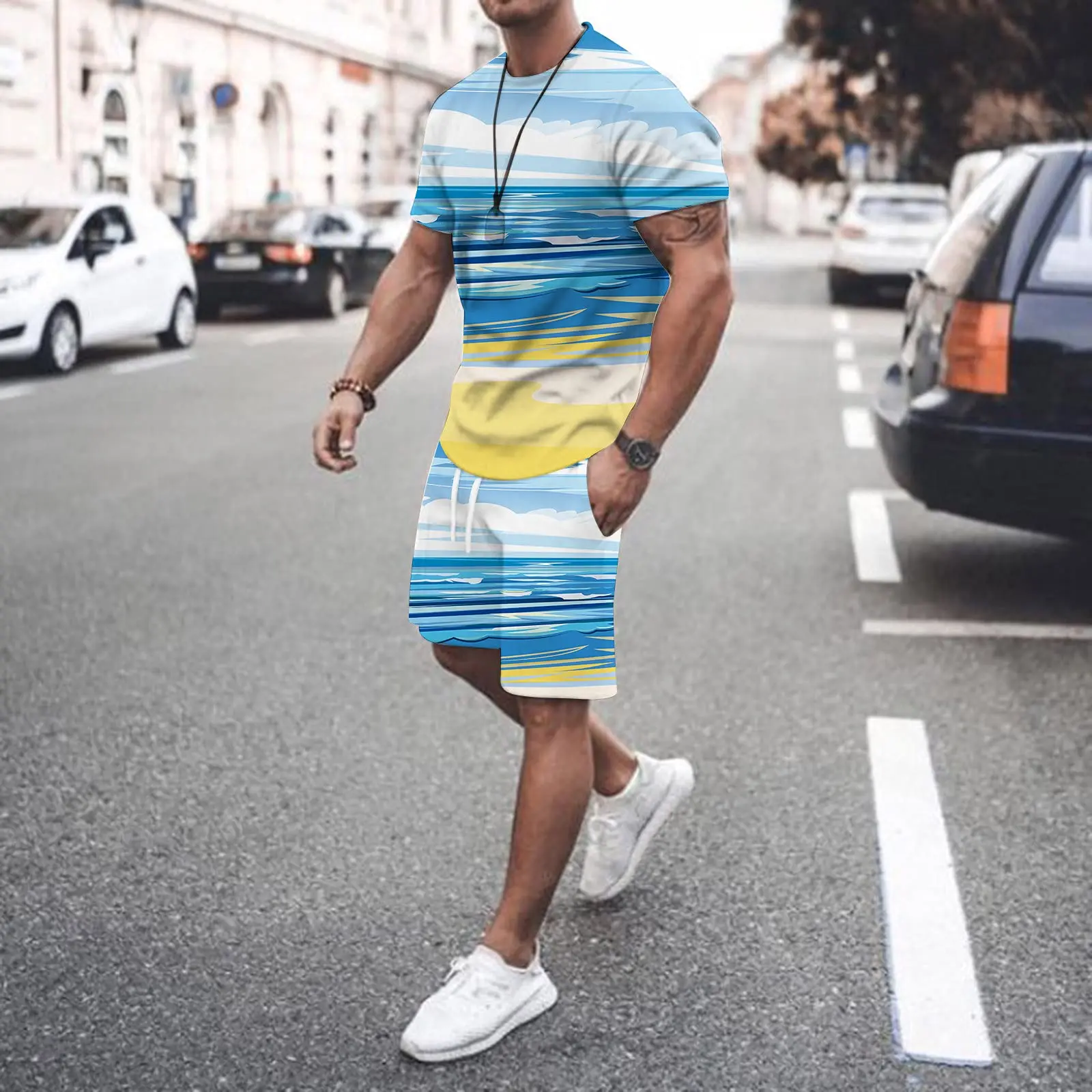 Men Tracksuits Set Hawaii Short Sleeve T Shirt Shorts 2 Piece Sports Suit Summer Casual Man Clothing Fashion Outfits Streetwear