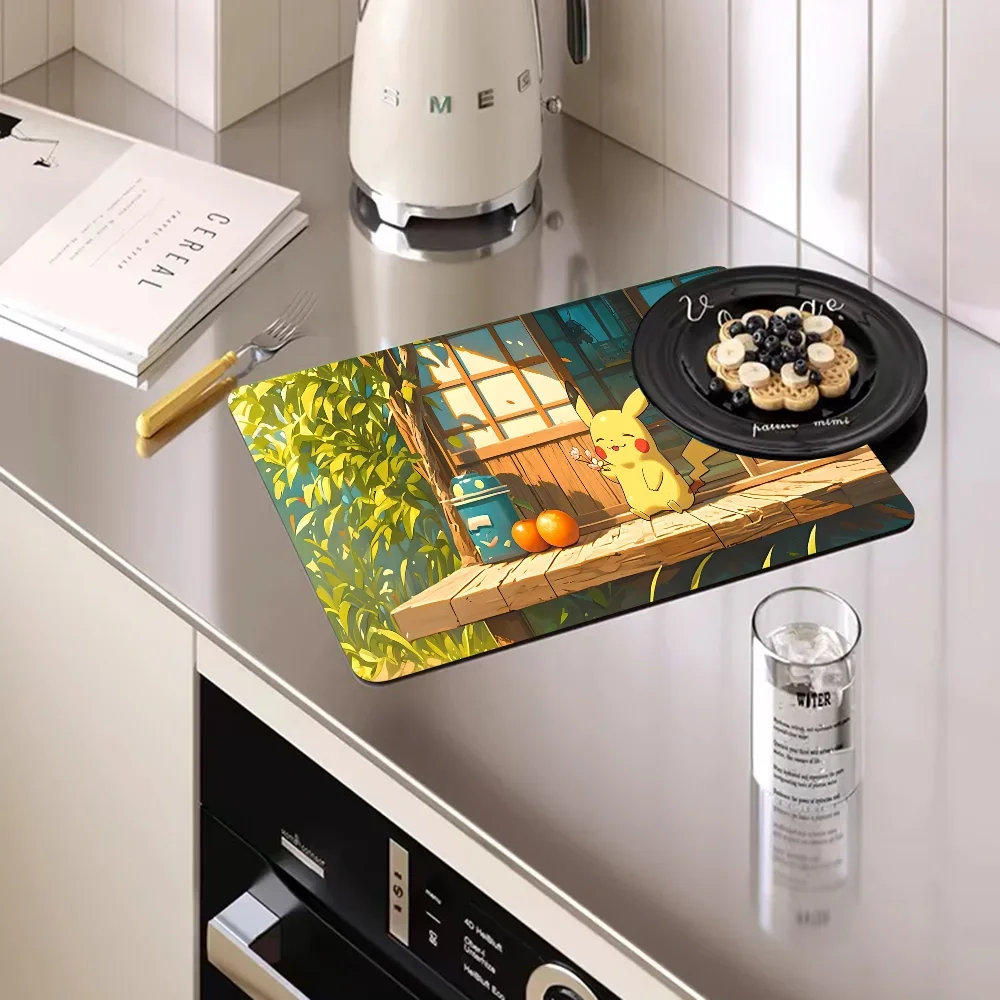 Pikachu Kitchen Drainage Mat Retro Style Dish Drying Pads Absorbent Placemats Drainer Tableware Mats Accessories 4