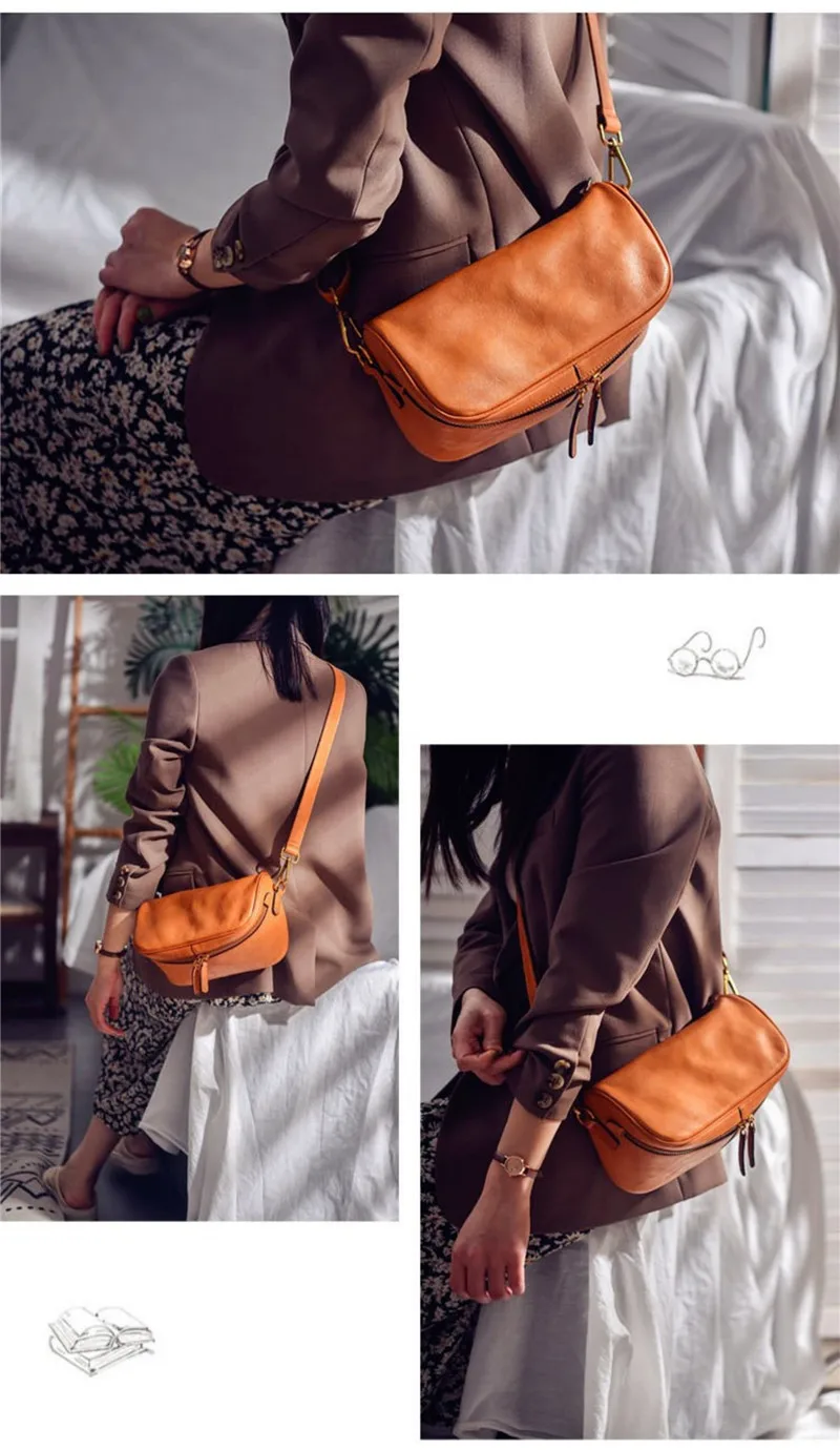 Organizer Designer natürliche echtes Leder Damen Satteltasche Mode lässig Outdoor echtes Rindsleder weibliche Schulter Umhängetasche – Detail 3