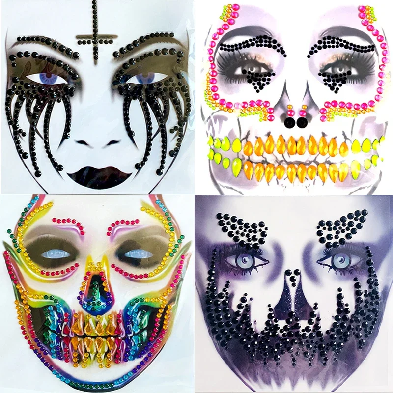 

Halloween Cosplay Party 3D Terror Grimace Crystal Stickers Face Funny Horror Decorations Acrylic Drill Temporary Tattoo Stickers