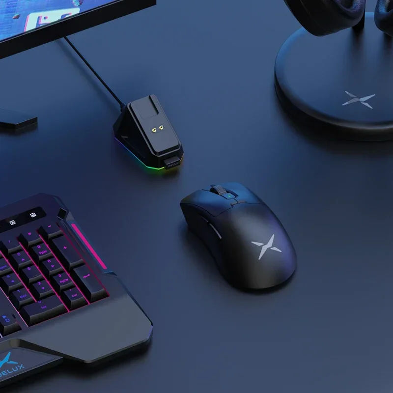 Mouse sem Fio para Jogos Taxa de Pesquisa Ergonômica 8k Paw3395 63g Doca Magnética de Carregamento Rgb para pc Gamer Direito Grande Delux-m900pro - Imagem 6
