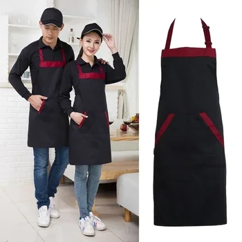 2Pockets Apron Unisex Halterneck Apron Waiter Kitchen Cook Tool Wrap Cloth Tools Kitchen Apron Fashion Decoration Accessories