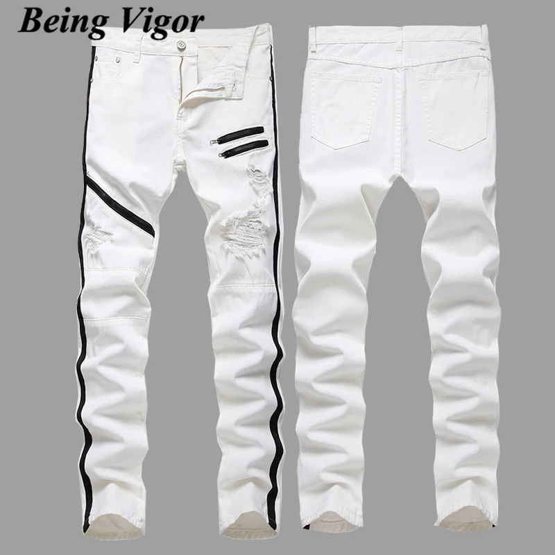 

Being Vigor Plus Size Slim Fit Tapered Narrow Jeans Men's Stretchy White Denim Pants Zipper Jeans Trousers джинсы мужские