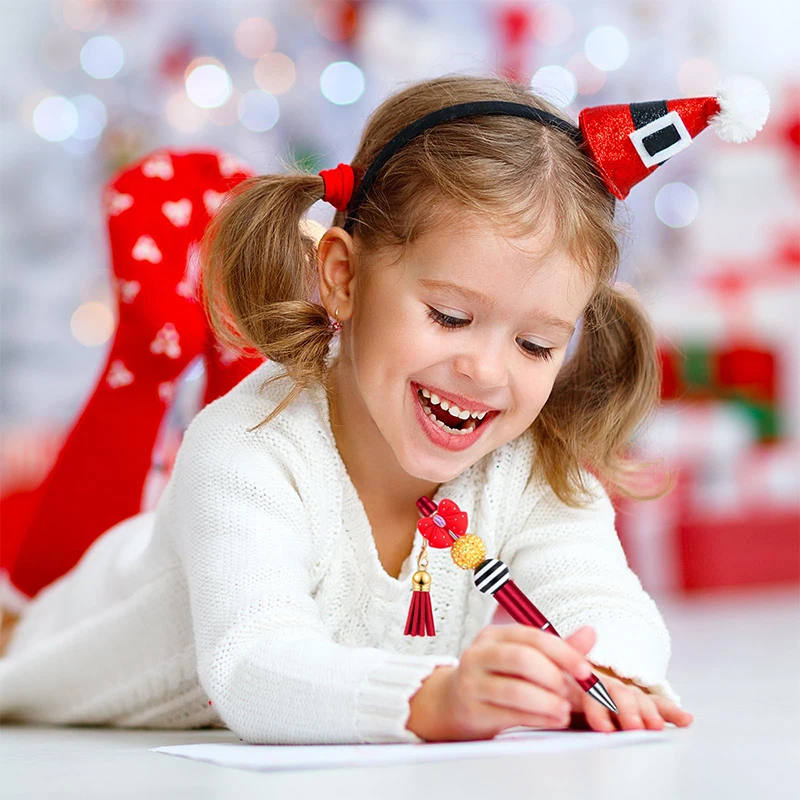 12Pcs Beadable Ballpoint Pens Plastic Xmas Bead Pen Ballpoint Pens Black Ink Ball Pen for Kids Students 6
