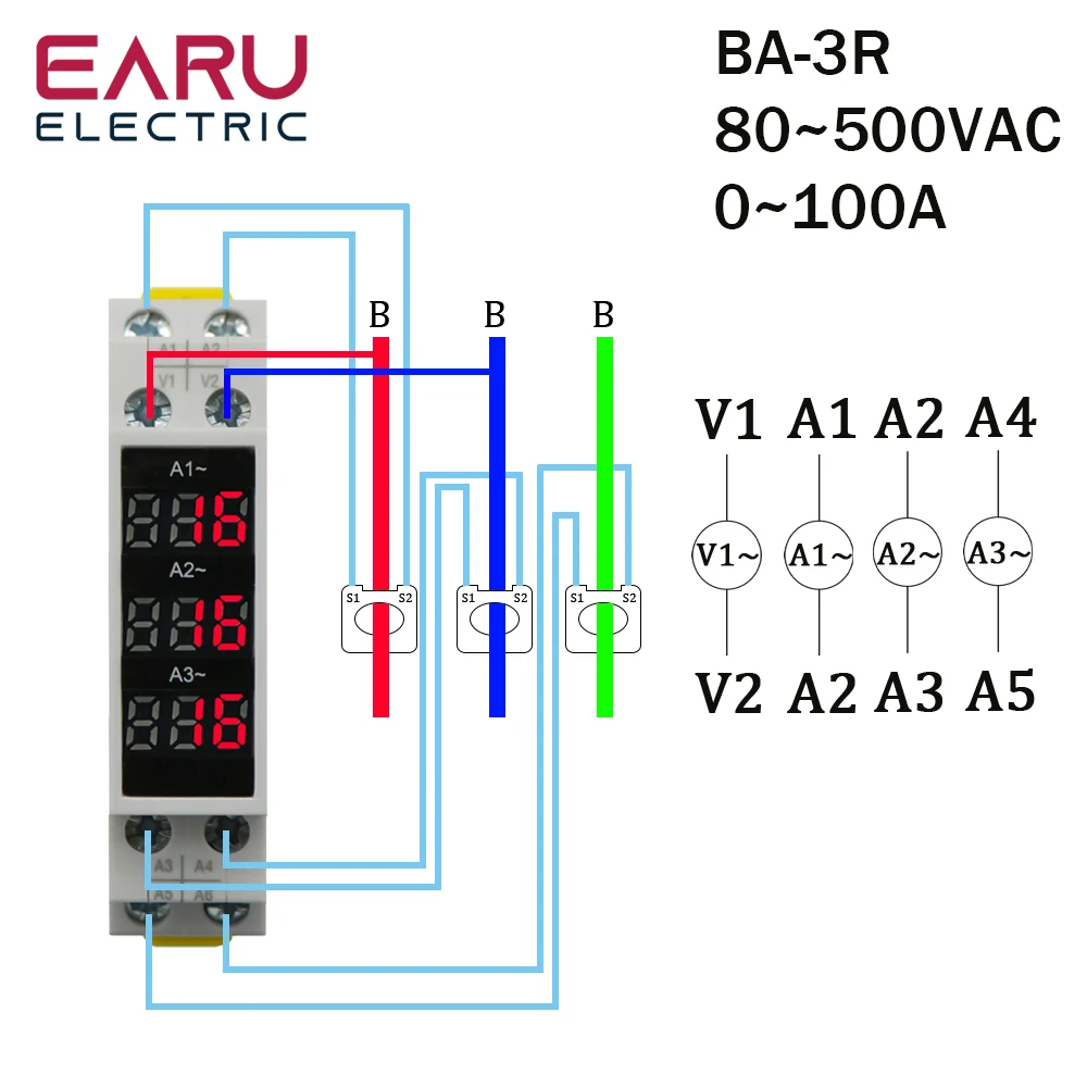 Din Rail 18mm Voltage Current HZ Meter AC 80-500V 220V 380V 100A Modular Voltmet