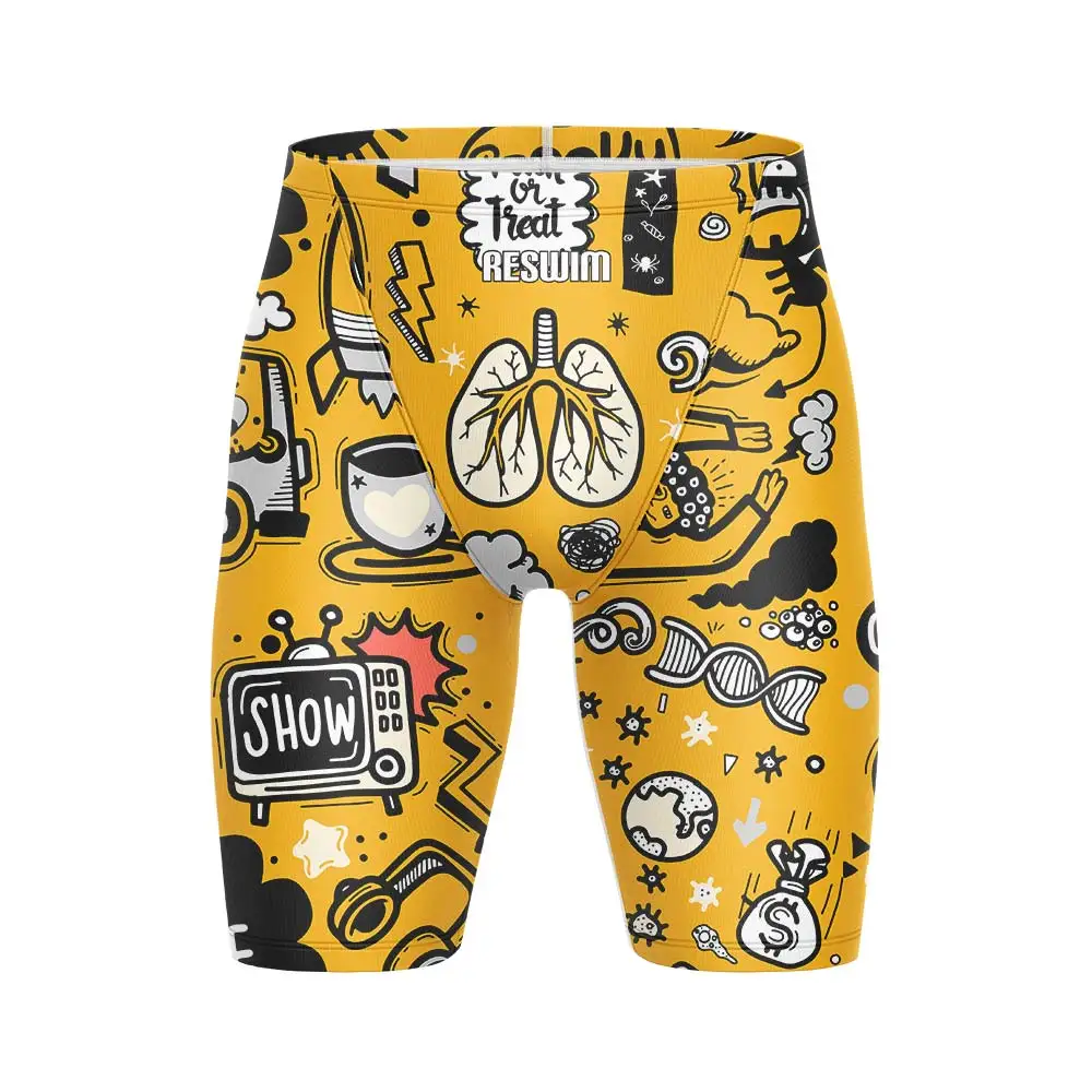 Summer Men's Swim Jammer Athletic Training Swimsuit Swimming Trunks Beach Pool Tights Shorts Quick Dry Running Surfing Pants