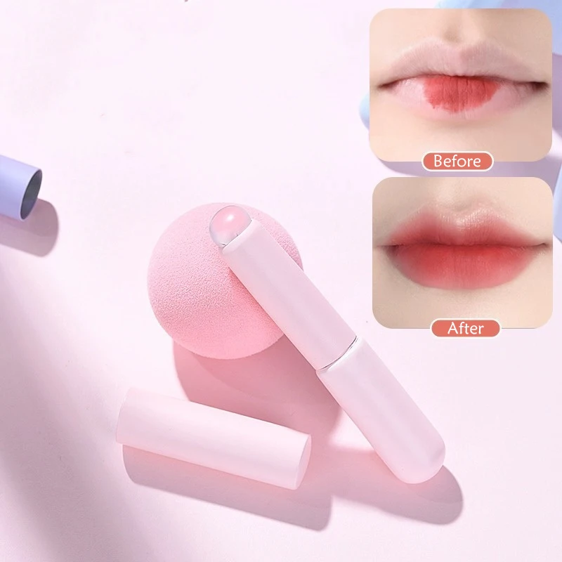 Makeup Brush Set Makeup Brush Silicone Lip Brush with Cover Angled Concealer Brush Ultra-soft Lipstick Makeup Brushes Round Head Nail Art Silicone Tool