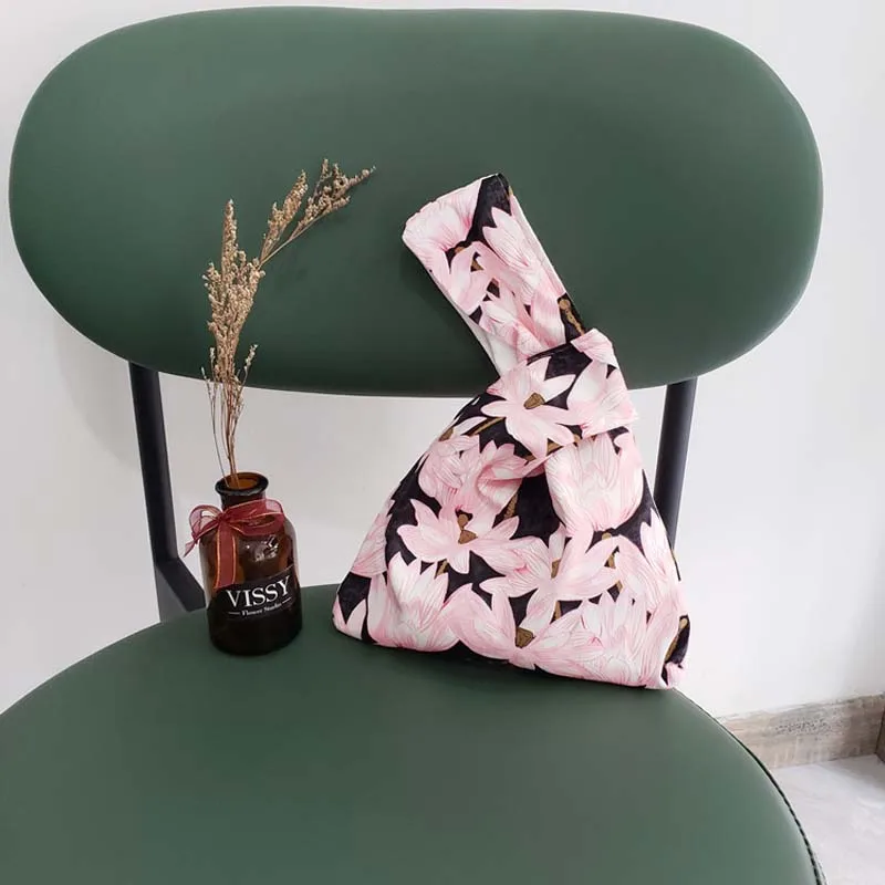Japanese Style Portable Knot Wrist Bag Women Top Handle Tote Bag Simple Purses Handbags Shopping Phone Key Pouch