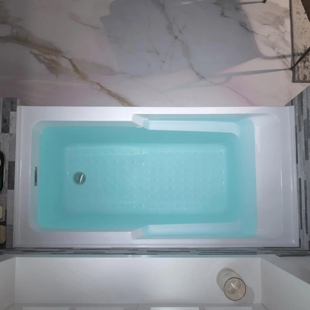 60" Acrylic Alcove Soaking Bathtub with Right Drain，Brushed Nickel Pop-Up Drain Included，Easy Installation，Non-Slip Bathtub 5