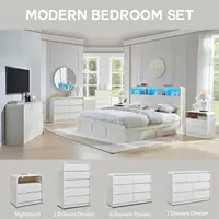 25" Tall Modern Nightstand with Charging Station, 23.6'' Wide Wood Bedside Table w/2 Storage Drawers,for Bedroom, Living Room 3