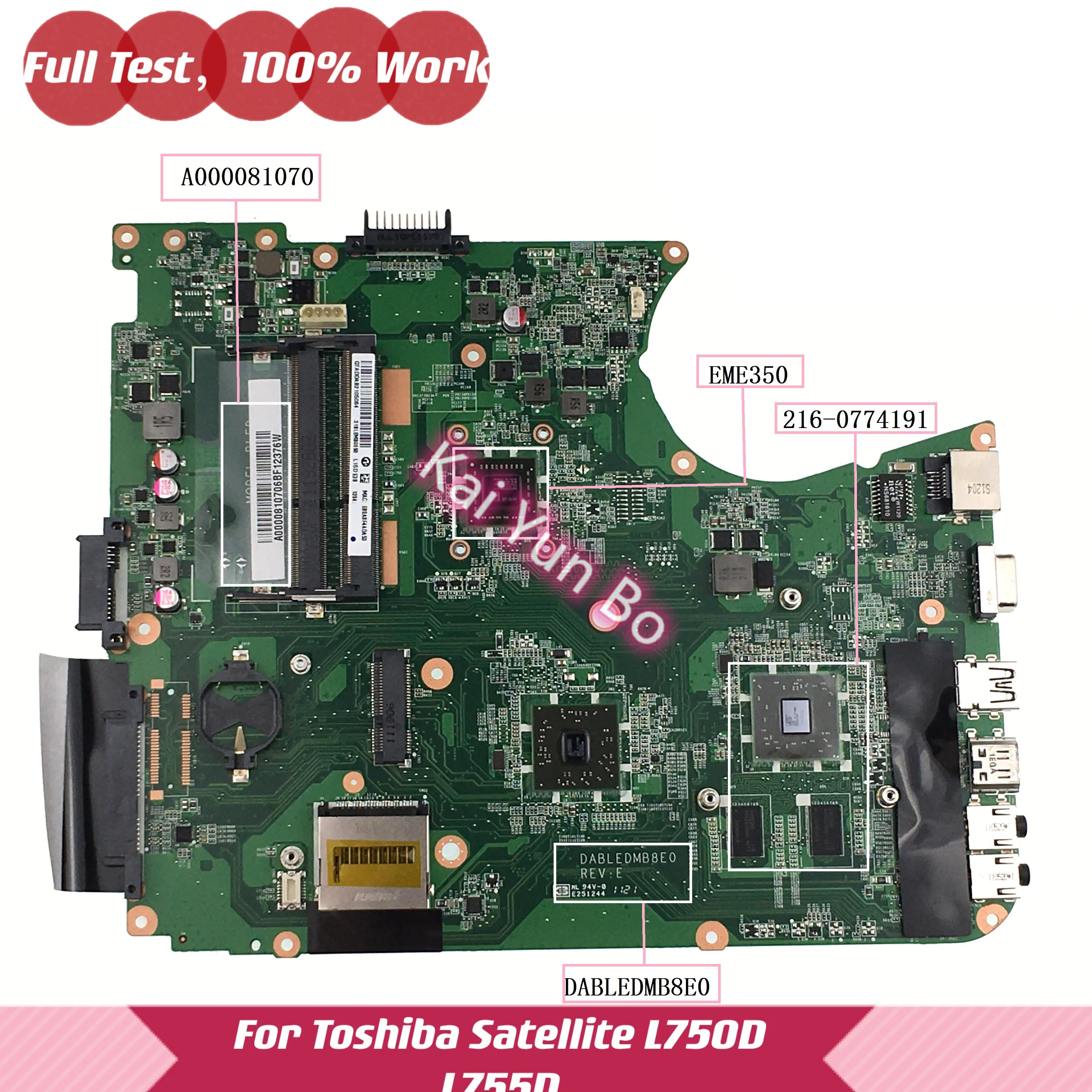 

DABLEDMB8E0 A000081070 For Toshiba Satellite L755D L750D Laptop Motherboard With E350 CPU 216-0774191 GPU Mainboard 100% Test Ok