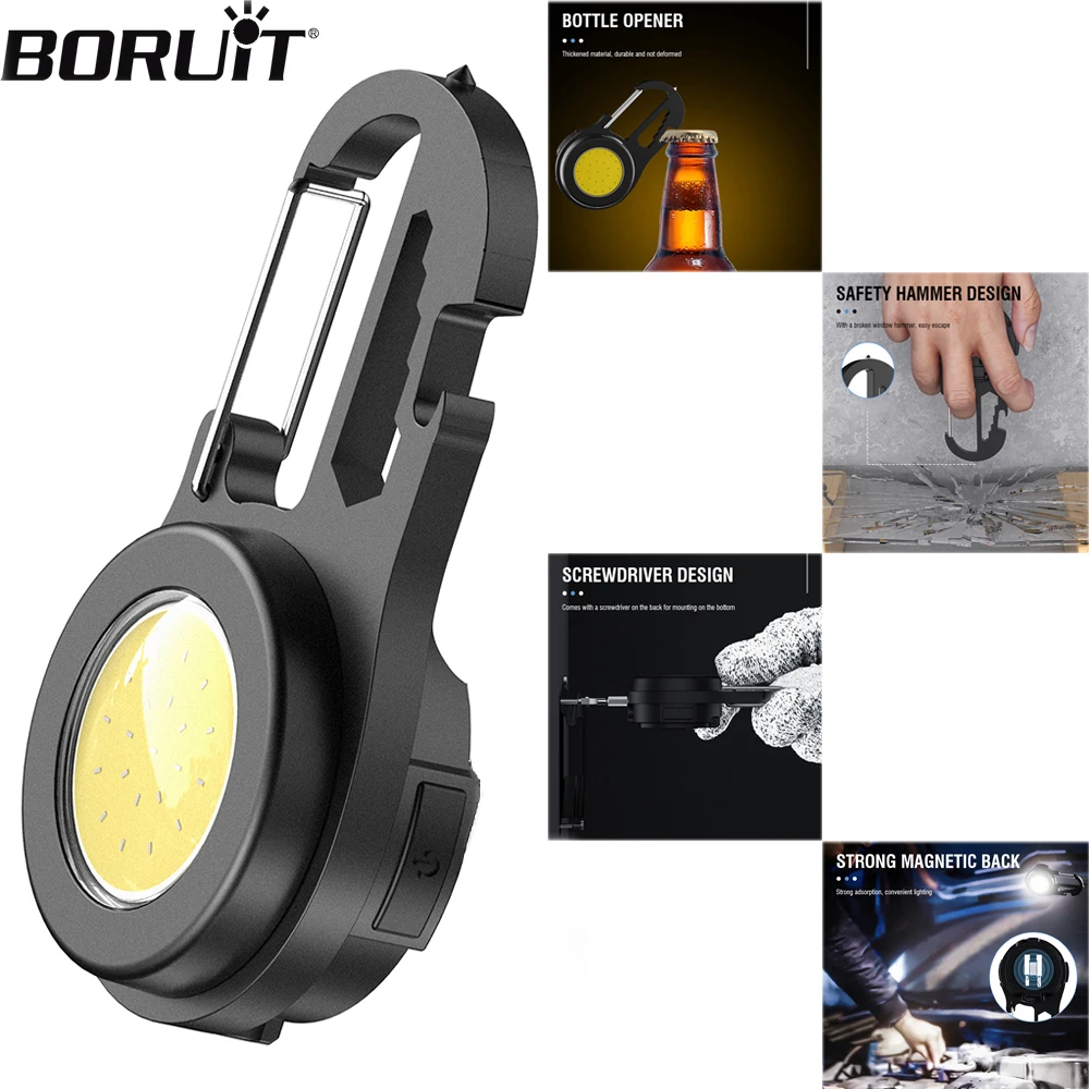 

BORUIT новый многофункциональный брелок для ключей флэш светильник портативный светильник тип-c перезаряжаемый фонарь с магнитом для отдыха на природе