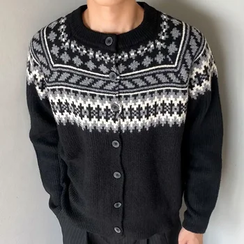Geometry Fair Island Cardigan Sweater Male Christmas Knitwear Autumn Winter Men's Pattern Christmas Sweater Button Cardigan Knit