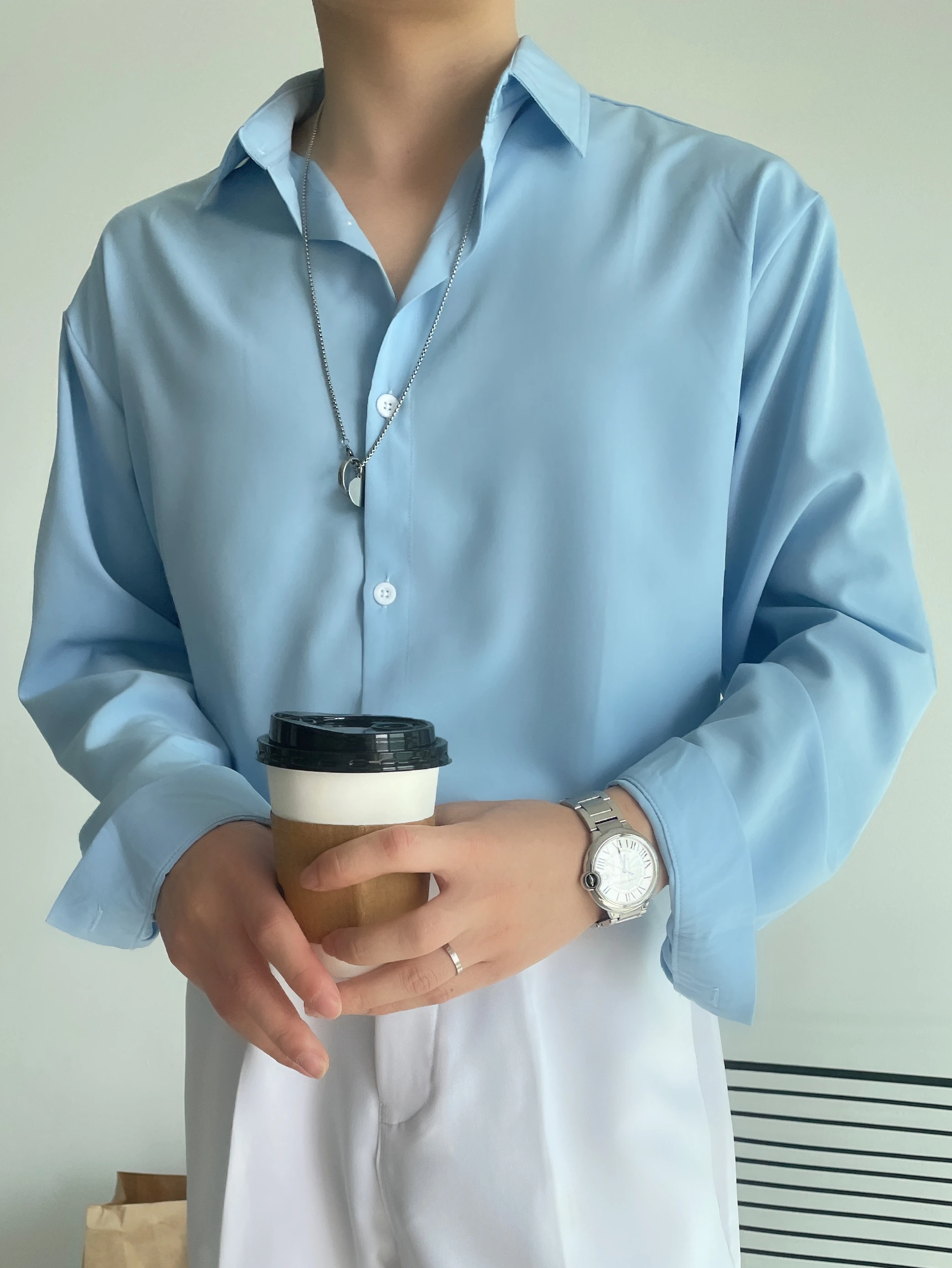 

2022 New Long Sleeve Shirts Men Fashion Solid Color Social Formal Business Handsome Korean Leisure Basic Camisa Blouse Tops W437