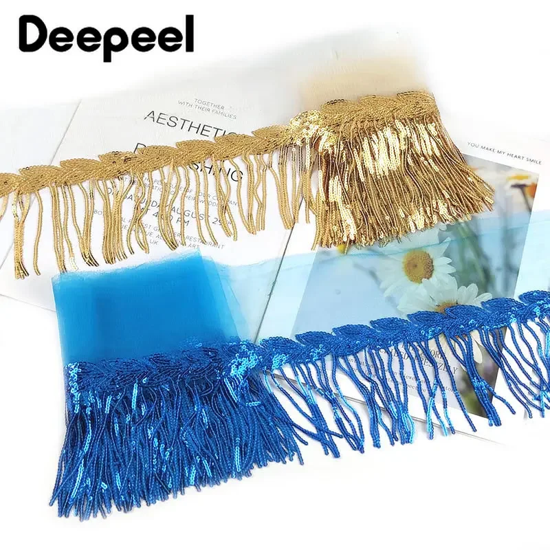 2/5Yards 10cm Glitter Sequins Fringe Tassel Lace Trim Colorful Ribbon Clothes Dance Dress Trimming DIY Crafts Sewing Accessories