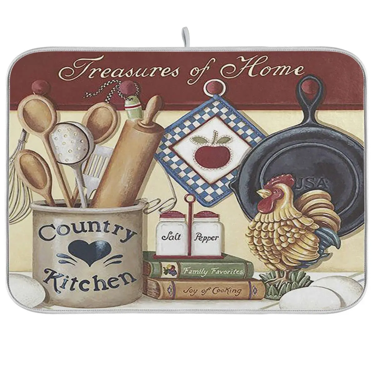 

Joy of Cooking Dish Drying Mat Rooster Eggs Country Kitchen Microfiber Drying Mats Absorbent Reversible Dish Pad Medium