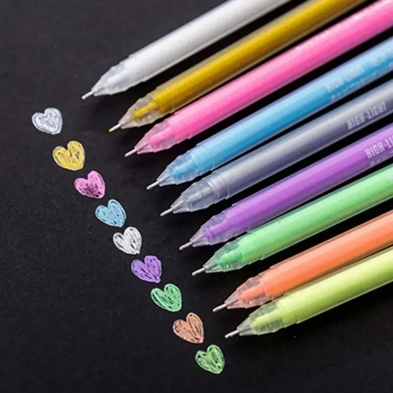 Gel Pens 9Pcs/set 0.6mm White Gold Silver Ink Color Photo Album Gel Pen Stationery Office Cute Scrapbooking Large Capacity Pen for Kids