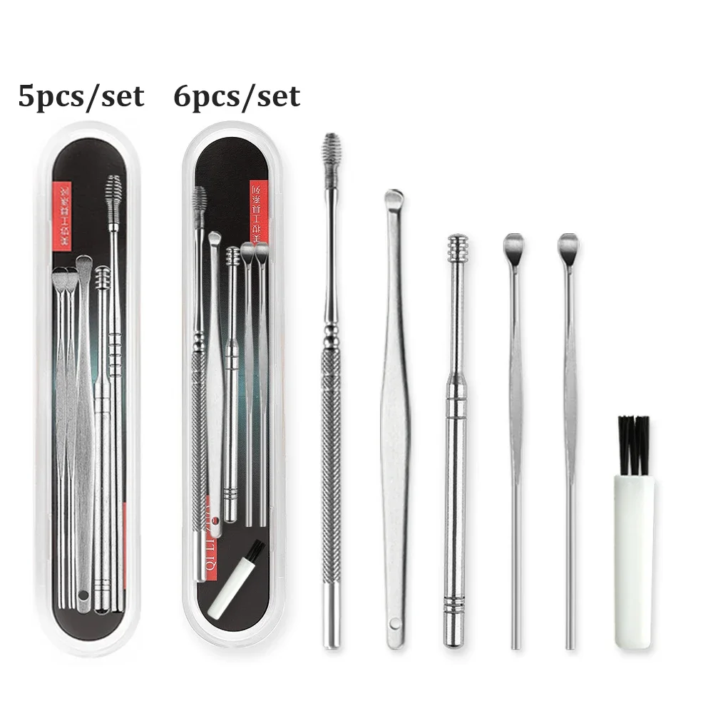 4/5/6pcs Remover Ear Spoon Curette Ear Cleaning Spiral Earpick Easy Ear Cleaner Set Earpick Ears Wax Remover Black Dots Cleaner 4