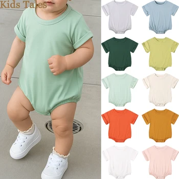 Neonato Ragazzo Ragazza Basic Solido Manica Corta Pagliaccetto Bottone in Fibra di Bambù Body Vestito Estivo Vestiti per 3-24 M Tutina Infantile