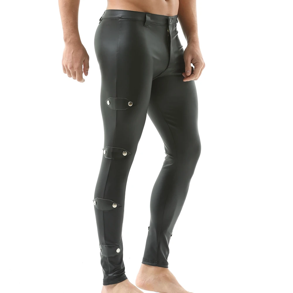 Брюки мужские Кожаные Узкие однотонные
