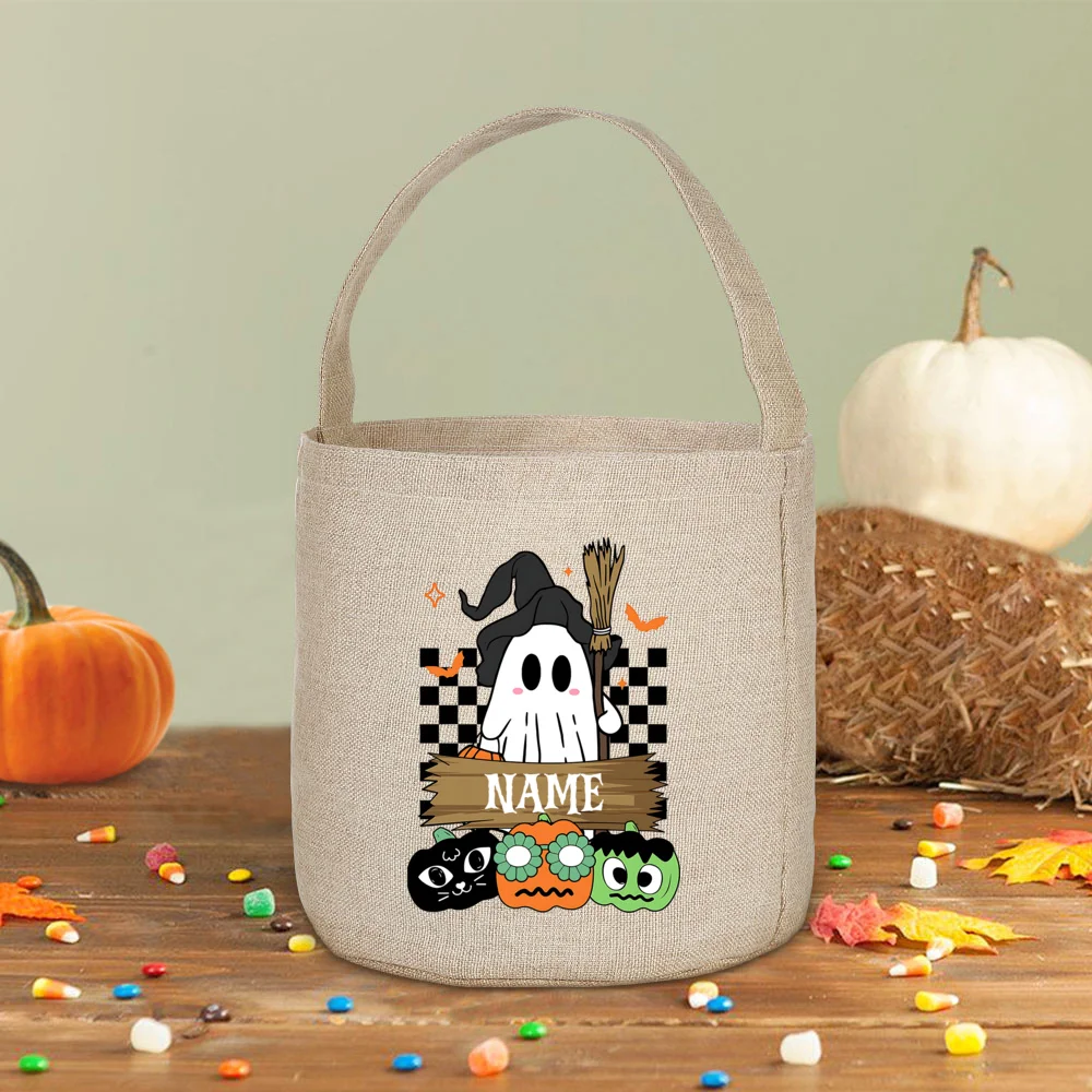Personalisierte Halloween-Tasche „Trick or Treat“. | Bedruckte gruselige Kürbis-Einkaufstasche mit großem Fassungsvermögen | Geschenktüte mit individuellem Namen | Hal – Detail 7