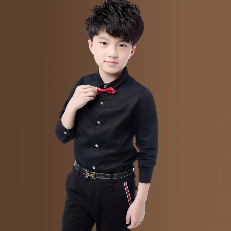 Set Camicia Maniche Lunghe E Cravatta A Clip Per Bambini | Tessuto Morbido Poliestere-Cotone | Tinta Unita Con Cravatta Windsor Abbinata - Ideale Per Matrimoni E Feste - 3