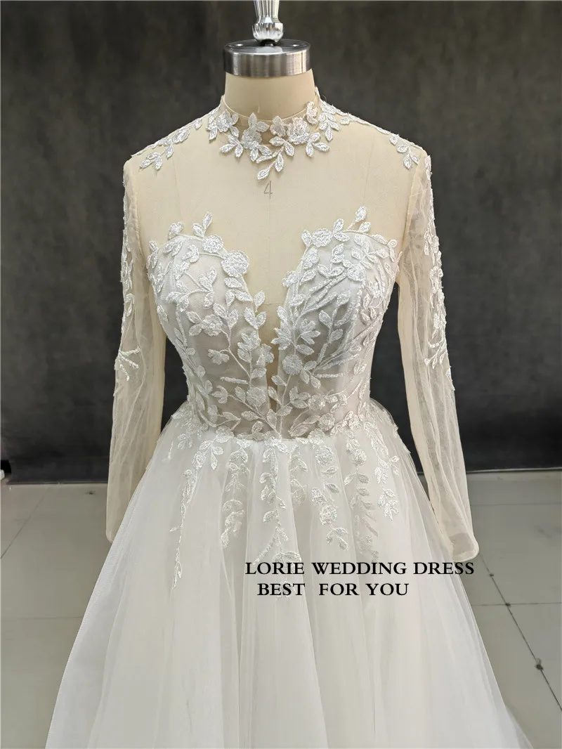 LORIE Long Sleeve A Line Sweatheart Neck Appliqued Lace Wedding Dresses Customized