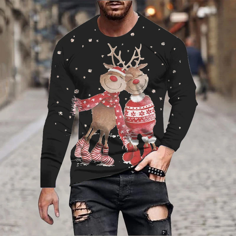 Mens Christmas Long Sleeve T Shirt Pullovers