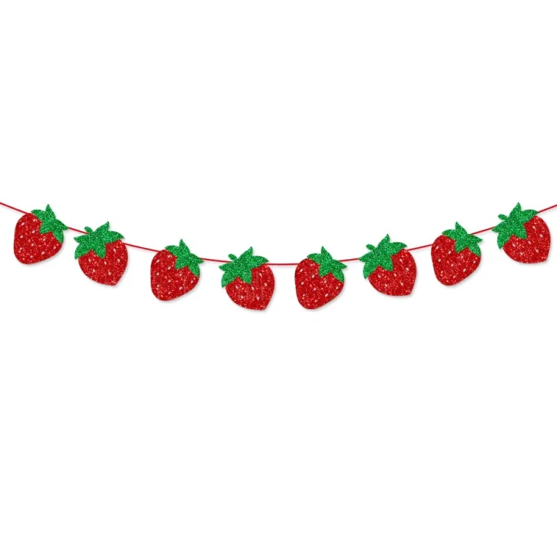 Strawberry Happy Birthday Cake Flags Strawberry Banner Cupcake Topper Fruit Kids Sweety Party Cake Baking DIY Party Decoration