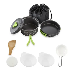 Portable and Durable Camping Cookware Set with Tableware and Storage Bag (Green)