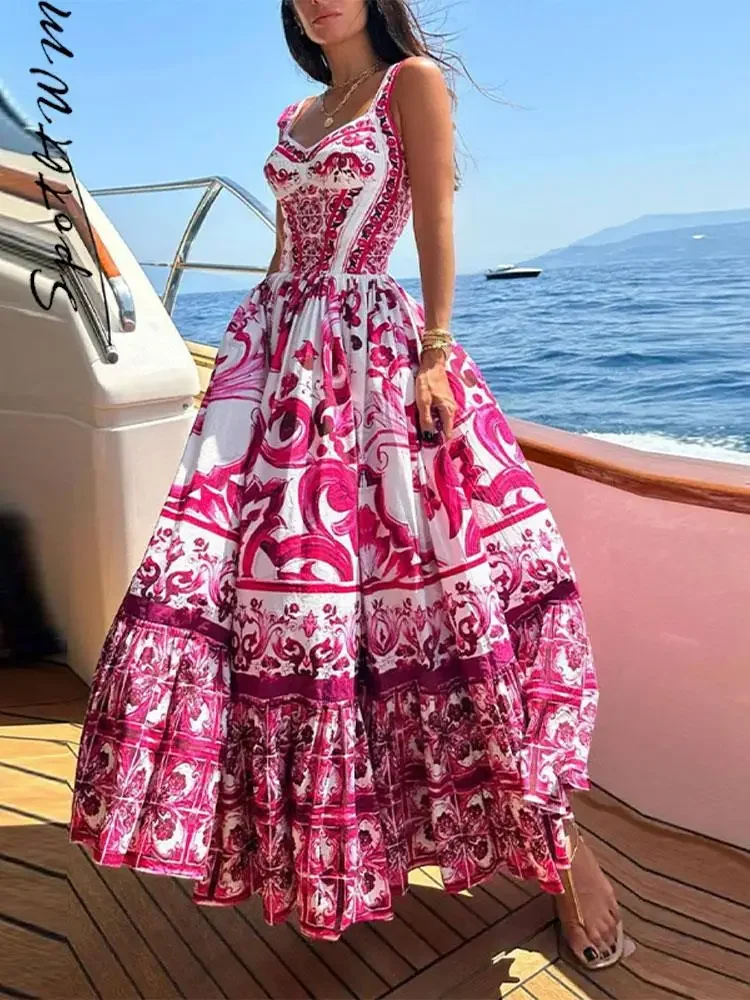 

Женское платье с квадратным вырезом, облегающее платье с завышенной талией, лямкой на шее и принтом, Новинка лета 2024