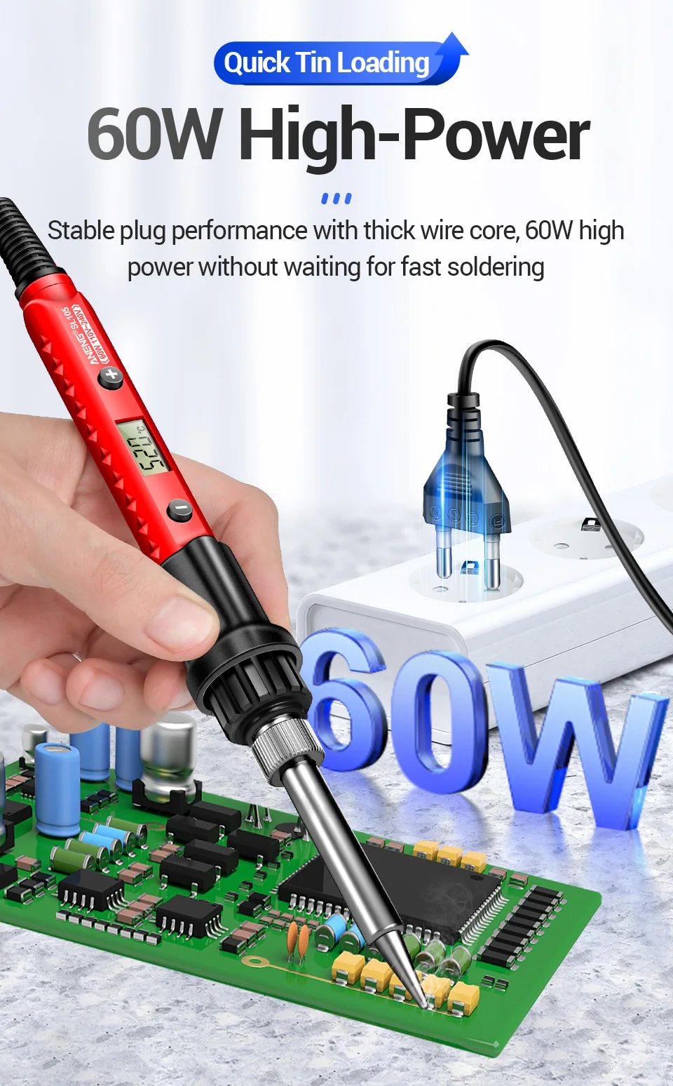 Adjustable Temperature Electric Soldering Iron ANENG SL105 Digital Display Welding Control Rework Station Heat 110V/US 220V/UE