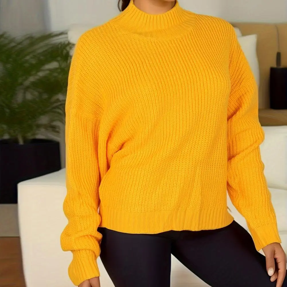 

Autumn Winter Cropped Sweater Women Half High Collar Long Sleeve Slim Fit Tops Solid Color Short Knitting Jumper